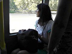 True Voyeur : Seducing babe on bus legs up skirt