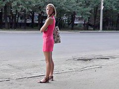 Voyeur Private : Very hot pink dress up skirt view!