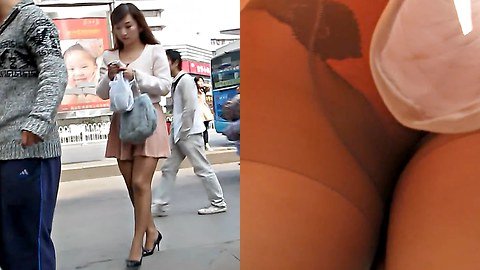 Pretty and young upskirt babe