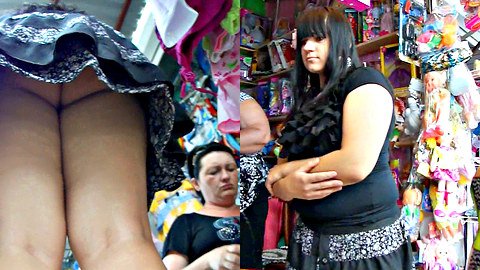 Pretty upskirt girls do shopping