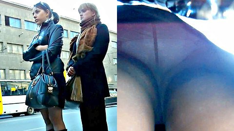 Hot pantyhose upskirt on a bus stop
