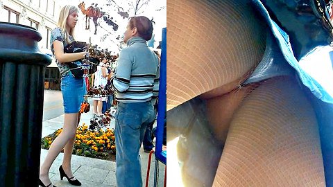 Blondie's fishnet pantyhose upskirt