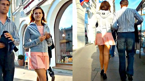 Pink mini skirt up skirt