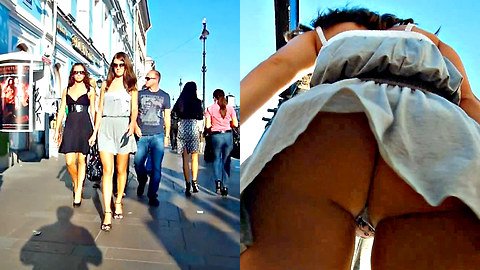 Sexy blue summer dress upskirt