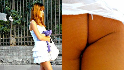 Hot girlfriend's string panty upskirt
