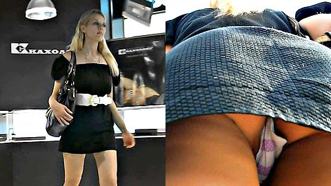 Sexy blonde upskirt in a mall