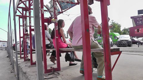 Pink dress upskirt on crowded transport